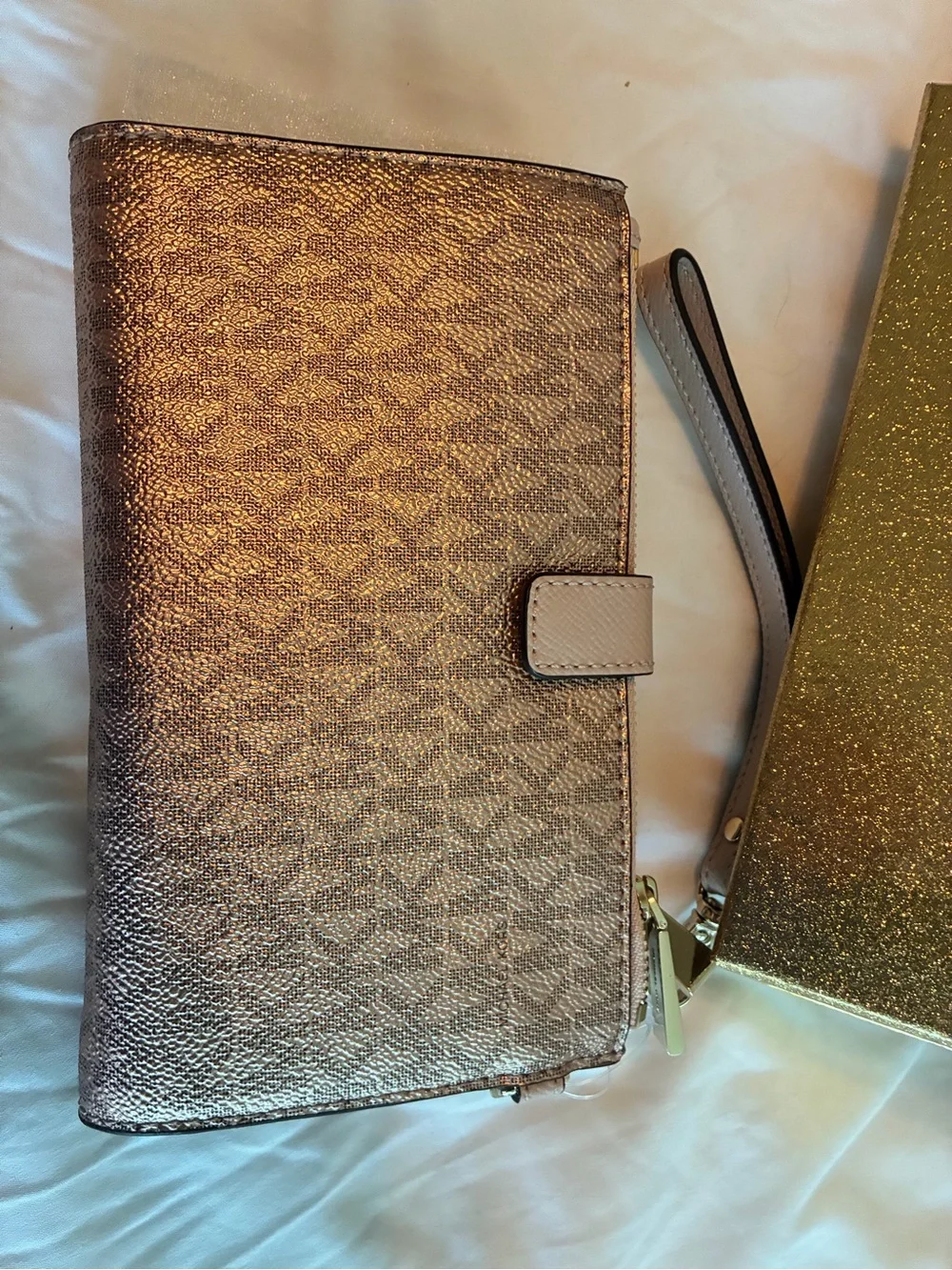 Michael Kors Metallic Rose Gold Signature Wristlet Wallet